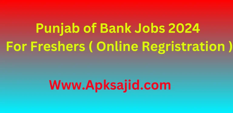 Punjab of Bank Jobs 2024 For Freshers (Online Apply )